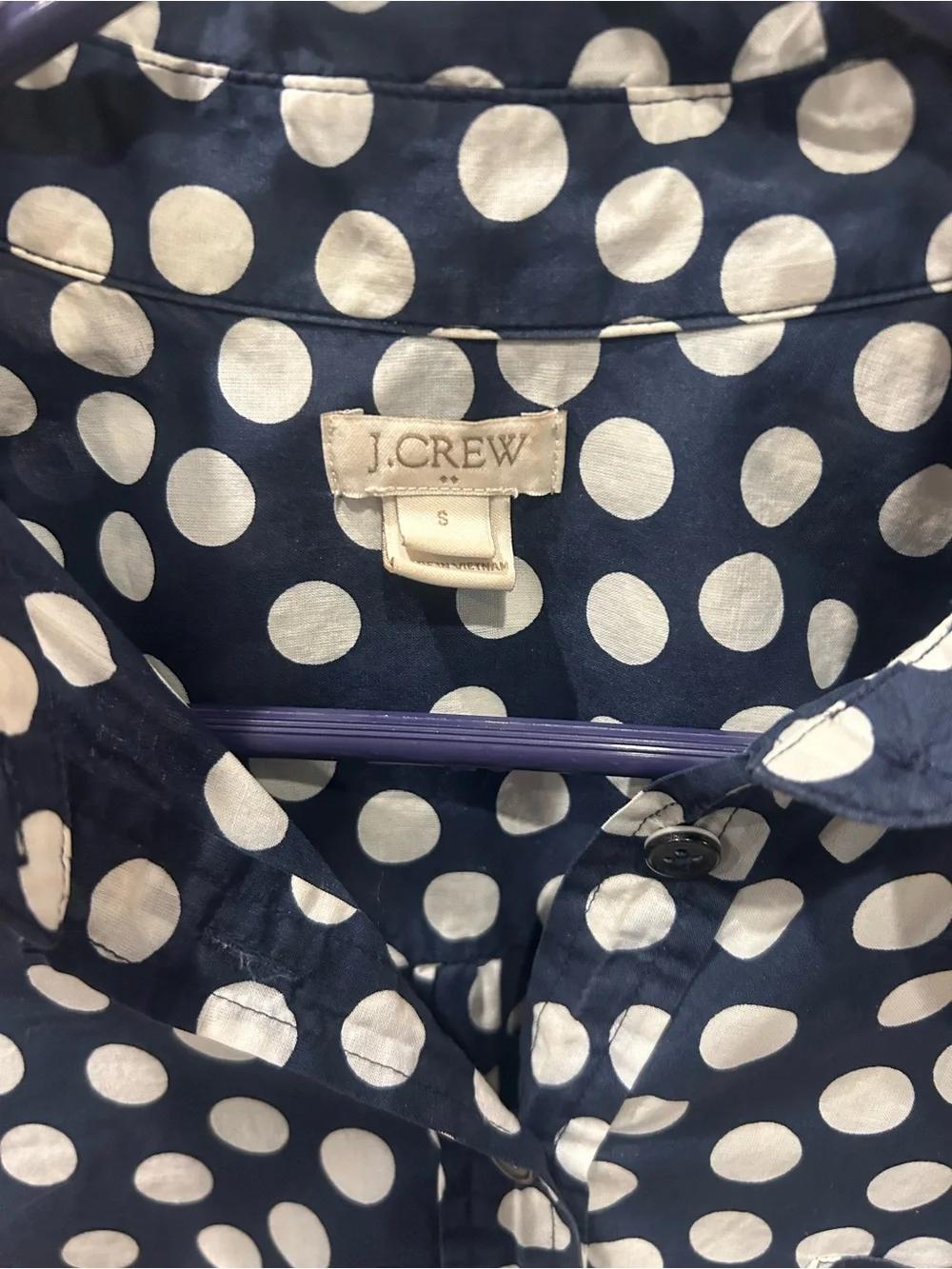 J Crew factory printed popover - navy polka dot cotton